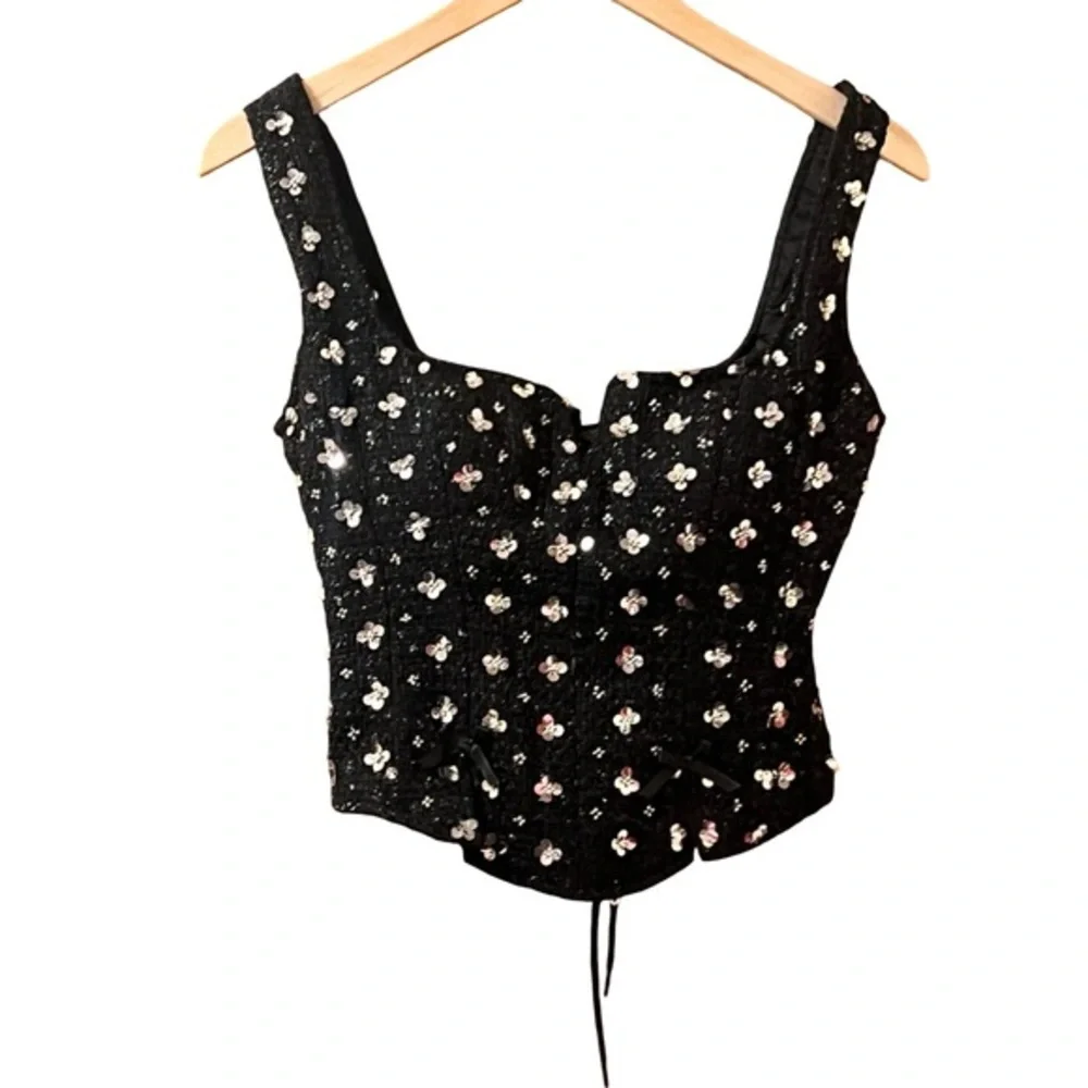 Guizio Top Arlo Embellished Tweed Lace-up Corset Sz S‎